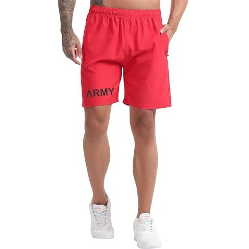 Blue Star Shark - Men's Regular Fit Polyester Blend Shorts | Casual Shorts | Half Track Paint's | Comfortable Rich Solid Design Shorts With Zip Pocket Red
