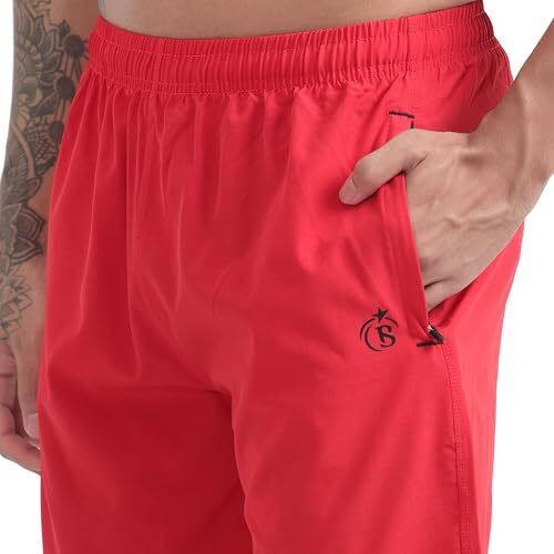 Blue Star Shark - Men's Regular Fit Polyester Blend Shorts | Casual Shorts | Half Track Paint's | Comfortable Rich Solid Design Shorts With Zip Pocket Red