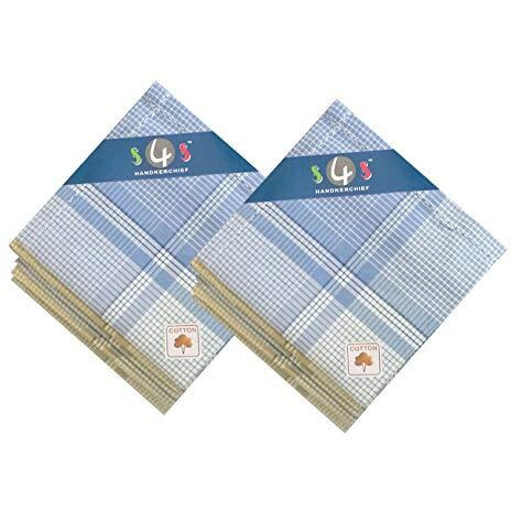 S4S Men's 100% Cotton Premium Multicolor Assorted Handkerchiefs (Light Color Checks_48Cm X 48Cm_Pack Of 12)