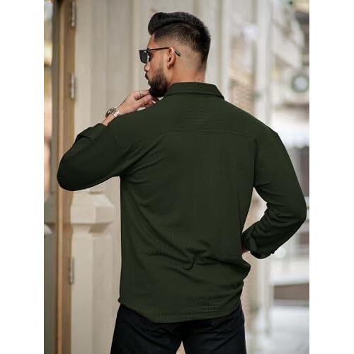 Maniac Mens Solid 2 Pockets Collared Neck Full Sleeve Brown Oversized Cotton Shirt