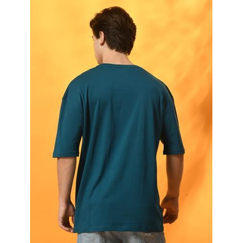 Fitinc Solid Round Neck Cotton Mens Tshirt |Oversized T Shirt For Man | Trendy Tees For Home & Casual Wear  Teal, Medium
