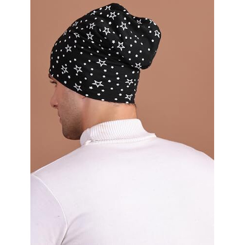 Mack Jonney Fabric Men's Cotton Beanie Cap (Pack Of 1) (Cap_Prt-No.1-Blk_01_Black_Free Size)