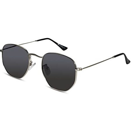 Lenskandy Metal Hexagonal Polarized Sunglasses For Men & Women Uv Protection | 3702-Silver