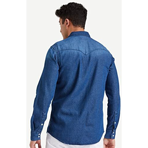 Amazon Brand - Inkast Denim Co. Men's Solid Slim Fit Full Sleeve Cotton Casual Shirt (In-S-01B_Medium Blue_Medium)