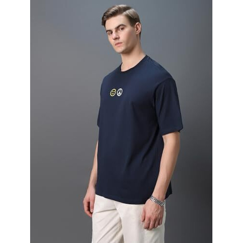 Bewakoof Men's Printed 100% Cotton T-Shirt - Oversized Fit, Round Neck, Half Sleeves Blue