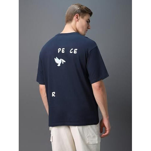 Bewakoof Men's Printed 100% Cotton T-Shirt - Oversized Fit, Round Neck, Half Sleeves Blue