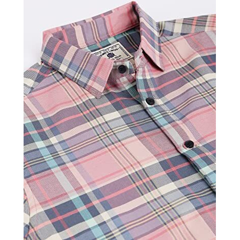 Dennis Lingo Men's Checkered Pink Slim Fit Casual Shirt With Spread Collar (Medium)