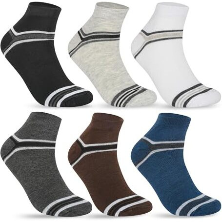 Sjeware 6 Pairs Solid Cotton Ankle Length Socks For Men & Women, Multicolor, Pack Of 6, Free Size