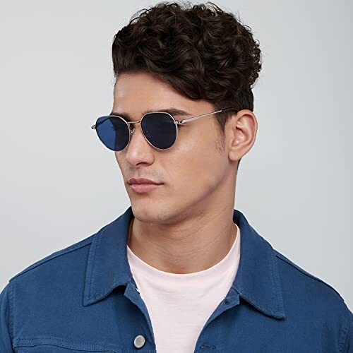 Vincent Chase By Lenskart | Blue Hexagonal Polarized & Uv Protected Sunglasses For Men & Women | Medium | Vc S13122
