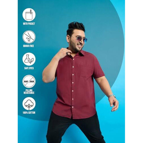 Bigbanana Plus Size Men's Regular Fit Solid Shirt (Bogota-Red,Red,3Xl)