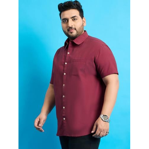 Bigbanana Plus Size Men's Regular Fit Solid Shirt (Bogota-Red,Red,3Xl)