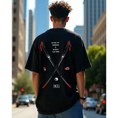 Bewakoof Men's Black Warriors Graphic Printed Oversized T-Shirt