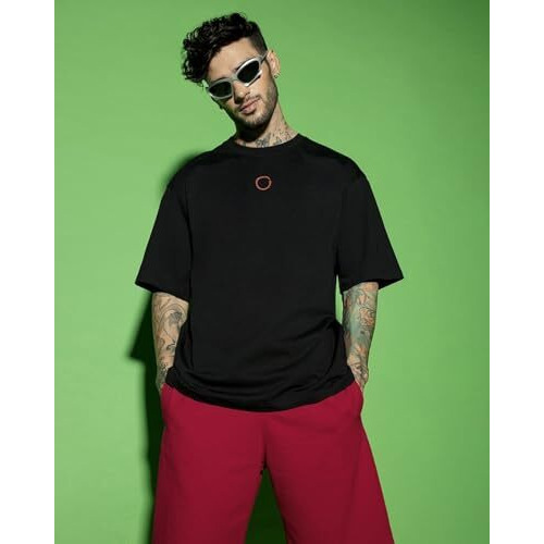 Bewakoof Men's Black Warriors Graphic Printed Oversized T-Shirt