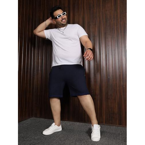 Bigbanana Plus Size Men's Regular Fit Jacquard Shorts (Jaan-Navy,Navy,7Xl)