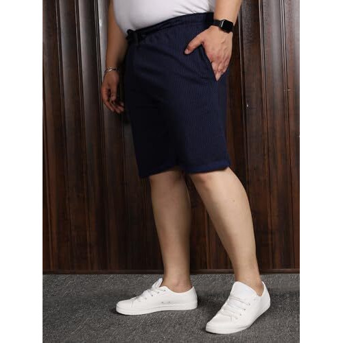 Bigbanana Plus Size Men's Regular Fit Jacquard Shorts (Jaan-Navy,Navy,7Xl)