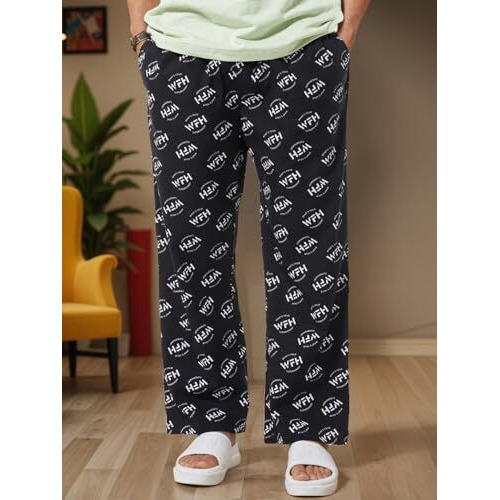 Bewakoof Men's All Over Printed Oversized Fit Cotton Pyjama_628784_Black_M