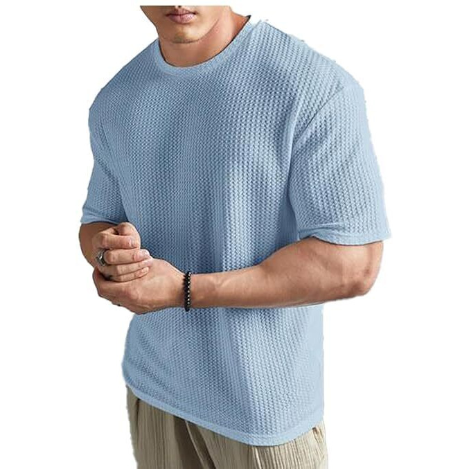 Trigger Mens Solid Dotted Unique Design Oversized Tshirt For Men - Round Neck Loose Fit Drop Shoulder Mens T-Shirt. (In, Alpha, 2Xl, Plus, Sky Blue)