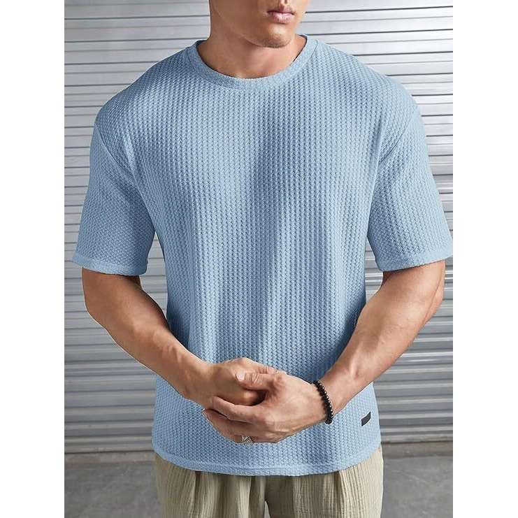Trigger Mens Solid Dotted Unique Design Oversized Tshirt For Men - Round Neck Loose Fit Drop Shoulder Mens T-Shirt. (In, Alpha, 2Xl, Plus, Sky Blue)