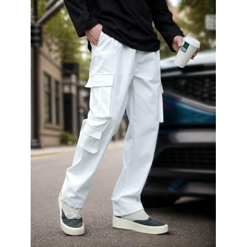 Tagdo Men's Regular Casual Pants (Baggy-Cargo-2032-White-28_White