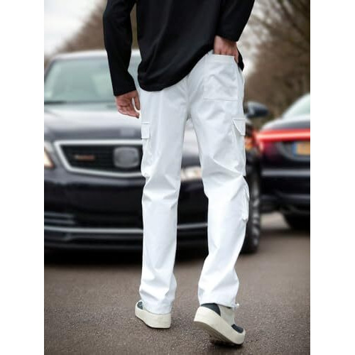 Tagdo Men's Regular Casual Pants (Baggy-Cargo-2032-White-28_White