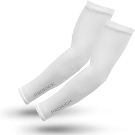 Prokick Arm Sleeves For Men & Women|High Performance Arm Sleeves Perfect For Cricket, Basketball, Football, Running, Cycling, Bike Riding, Gym Workouts And Outdoor Activities, 1 Pair (White-Senior)