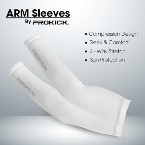 Prokick Arm Sleeves For Men & Women|High Performance Arm Sleeves Perfect For Cricket, Basketball, Football, Running, Cycling, Bike Riding, Gym Workouts And Outdoor Activities, 1 Pair (White-Senior)