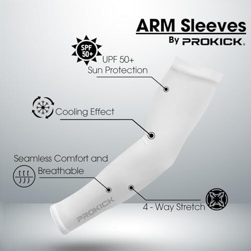 Prokick Arm Sleeves For Men & Women|High Performance Arm Sleeves Perfect For Cricket, Basketball, Football, Running, Cycling, Bike Riding, Gym Workouts And Outdoor Activities, 1 Pair (White-Senior)