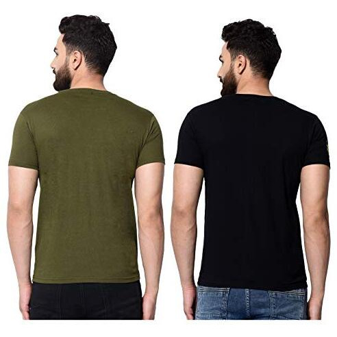 London Hills Men Slim Fit T-Shirt || T-Shirt For Men || Plain T Shirt || T-Shirt (Rib) (M, Pack Of 2) Olive Black