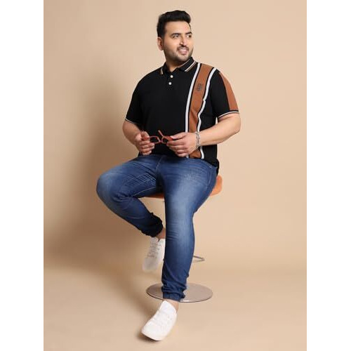 Bigbanana Plus Size Men's Regular Fit Colorblock Polo Tshirt (Mexico,Black,4Xl)