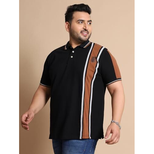 Bigbanana Plus Size Men's Regular Fit Colorblock Polo Tshirt (Mexico,Black,4Xl)