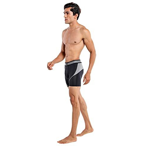 Tryb Mens Sport Performance Stretch Quick Dry Moisture Wicking Compression Athletic Two Tone Active Boxer H Trunk Midnight Black