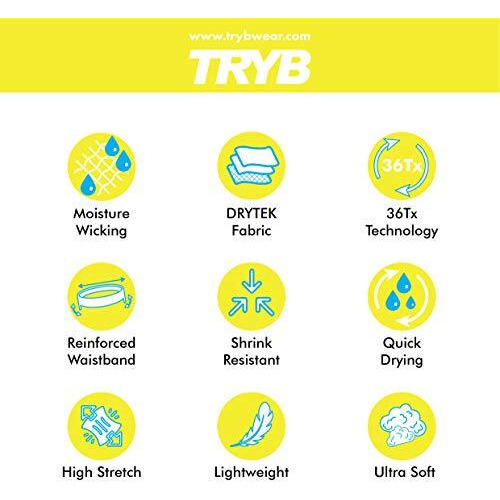 Tryb Mens Sport Performance Stretch Quick Dry Moisture Wicking Compression Athletic Two Tone Active Boxer H Trunk Midnight Black