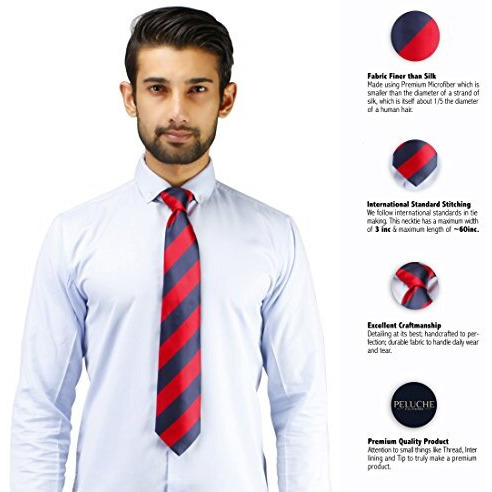 Peluche Trig Red & Navy Blue Colored Microfiber Necktie For Men