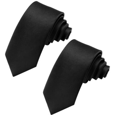 Bureaucrat Mens/Boy's Tie Necktie Formal Gift Silk Satin Men Thin Neck Tie Solid Plain Classy Pack Of 2-Black