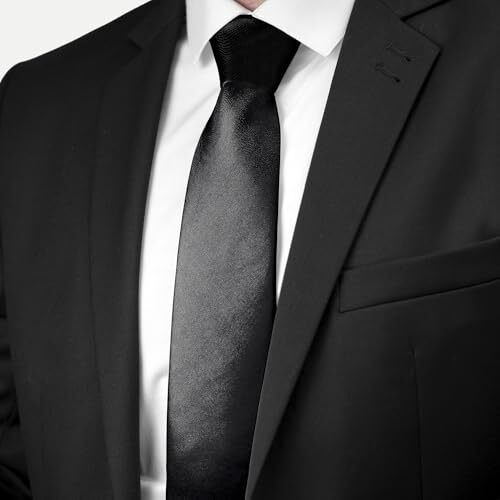 Bureaucrat Mens/Boy's Tie Necktie Formal Gift Silk Satin Men Thin Neck Tie Solid Plain Classy Pack Of 2-Black