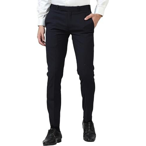 Mc Henry Men's Premium Waist Expandable Wrinkle Free Slim Fit Trousers (Esfblue9-36_Colour-Blue_Size-36), Mid Rise