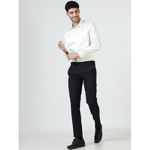Mc Henry Men's Premium Waist Expandable Wrinkle Free Slim Fit Trousers (Esfblue9-36_Colour-Blue_Size-36), Mid Rise