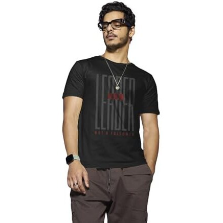 Bewakoof Men's Printed 100% Cotton T-Shirt - Regular Fit, Round Neck, Half Sleeves Black
