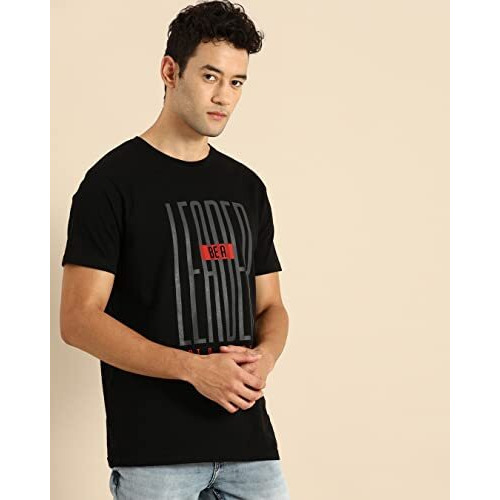 Bewakoof Men's Printed 100% Cotton T-Shirt - Regular Fit, Round Neck, Half Sleeves Black