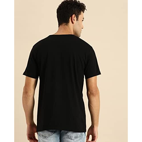 Bewakoof Men's Printed 100% Cotton T-Shirt - Regular Fit, Round Neck, Half Sleeves Black