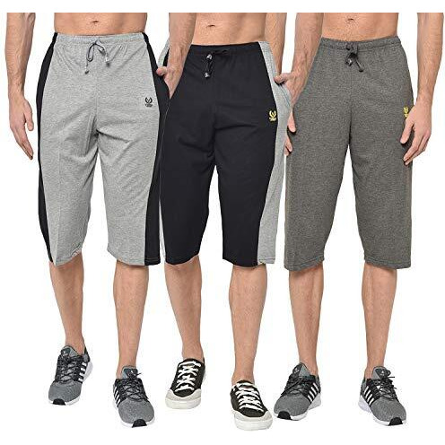 Vimal Jonney Multicolor Cotton Blended Regular Fit Three Fourth Capri For Men(Pack Of 3)-C7_Mlg_Blk_C1_Ant_0003-M