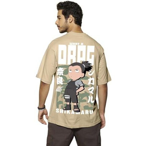 Bewakoof Official Naruto Merchandise Men's Graphic Printed Oversized Fit T-Shirt_625301_Brown_Xl
