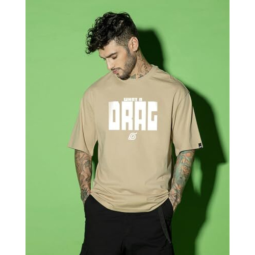 Bewakoof Official Naruto Merchandise Men's Graphic Printed Oversized Fit T-Shirt_625301_Brown_Xl