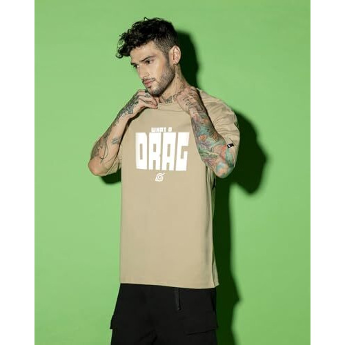 Bewakoof Official Naruto Merchandise Men's Graphic Printed Oversized Fit T-Shirt_625301_Brown_Xl