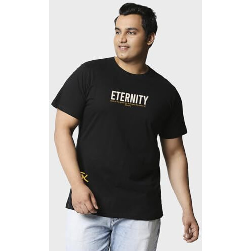 Bewakoof Men's Graphic Printed Regular Fit Plus Size T-Shirt_625677_Black_5Xl