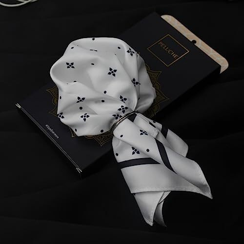Peluche Polka Dots Floral Print White Pocket Square For Men