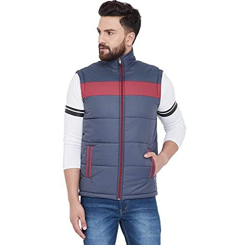 Ben Martin Men's Quilted Bomber Jacket Navy Blue-Red 001 L - Synthetic, Standard Length