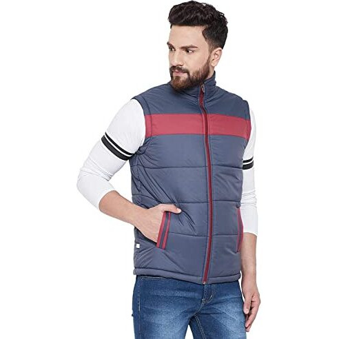 Ben Martin Men's Quilted Bomber Jacket Navy Blue-Red 001 L - Synthetic, Standard Length