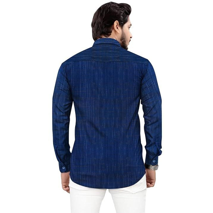 Men's Khadi Cotton Casual Shirt, Full Sleeves, Front Pocket, Lightweight, White (In, Alpha, L, Blue)