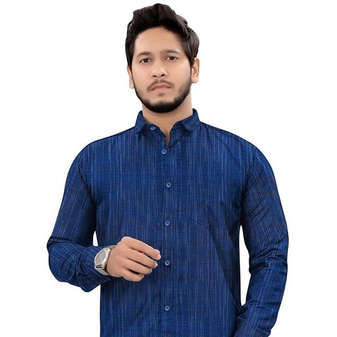 Men's Khadi Cotton Casual Shirt, Full Sleeves, Front Pocket, Lightweight, White (In, Alpha, L, Blue)